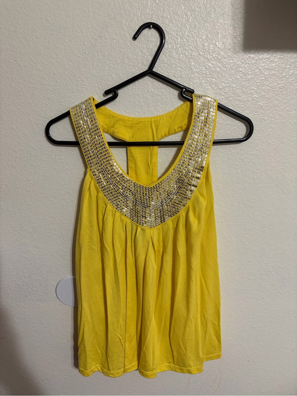 Rains Yellow Sleeveless Beaded Neckline Top